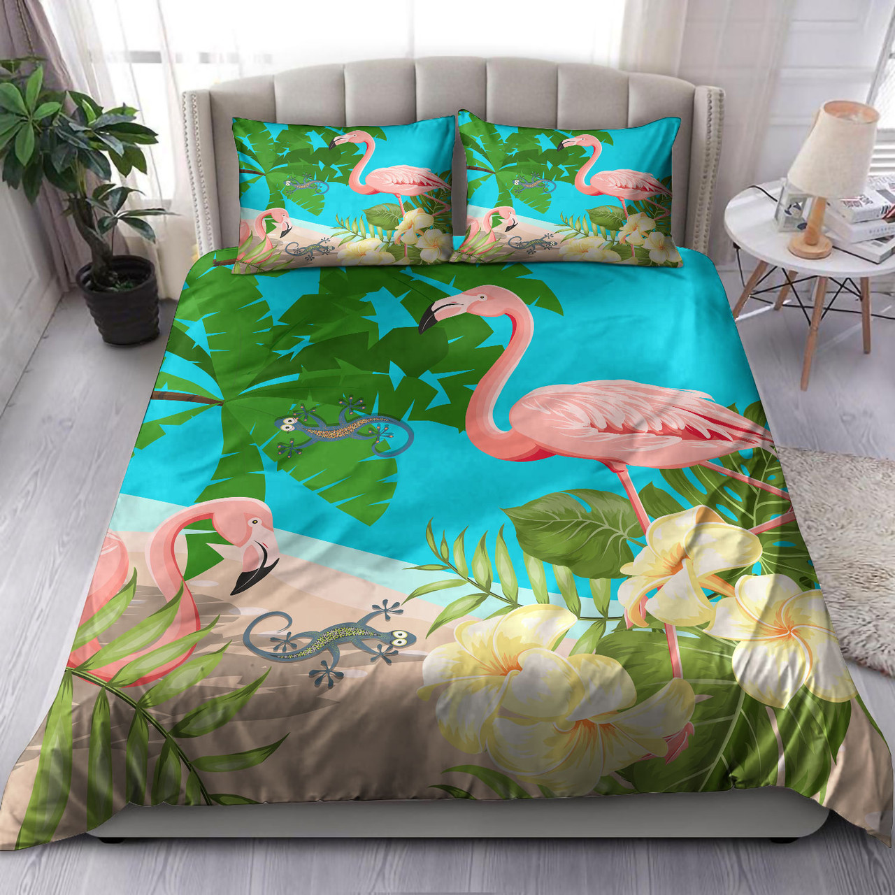 Polynesian Bedding Set - Flamingo Bird And Plumeria Tropical Bedding Set