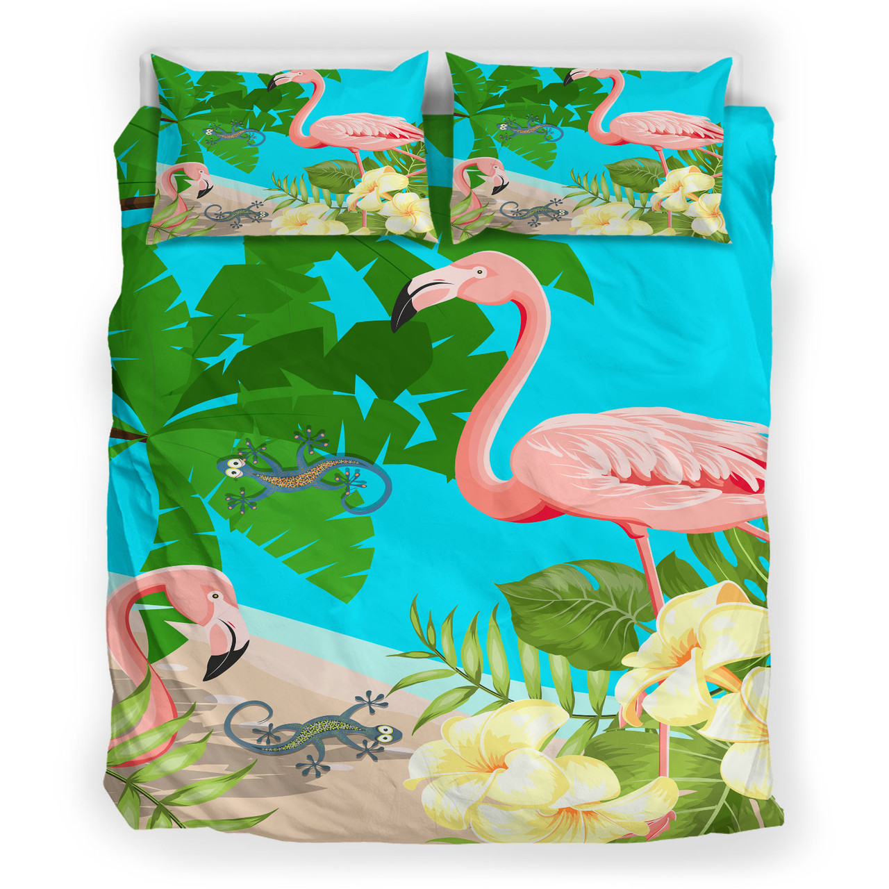 Polynesian Bedding Set - Flamingo Bird And Plumeria Tropical Bedding Set