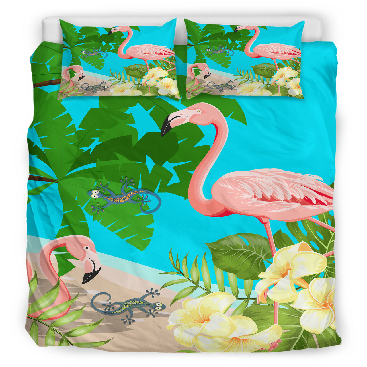 Polynesian Bedding Set - Flamingo Bird And Plumeria Tropical Bedding Set