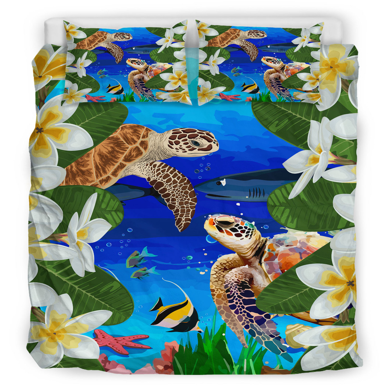 Polynesian Bedding Set - Ocean Life Turtles Plumeria Sea Summer Vibes Bedding Set