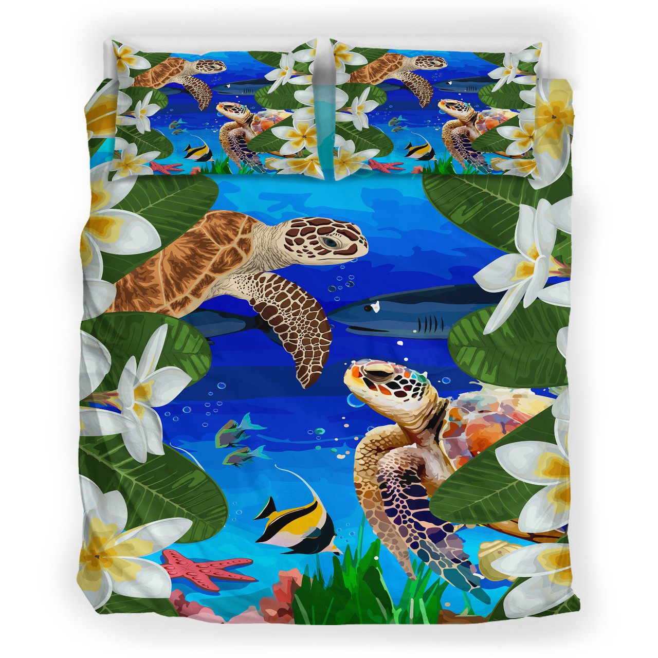 Polynesian Bedding Set - Ocean Life Turtles Plumeria Sea Summer Vibes Bedding Set