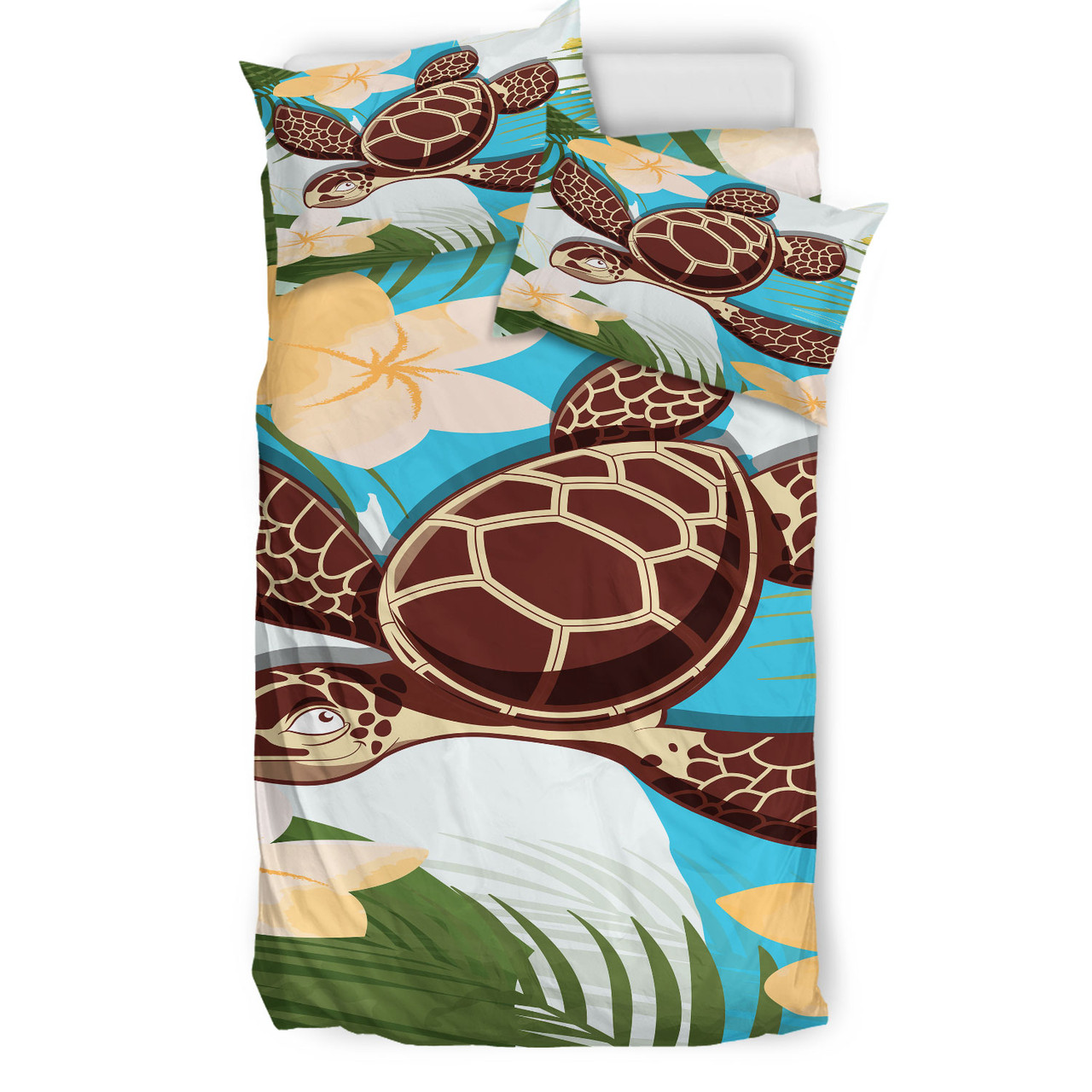 Polynesian Bedding Set - Tropical Flowers With Turtle Bedding Set