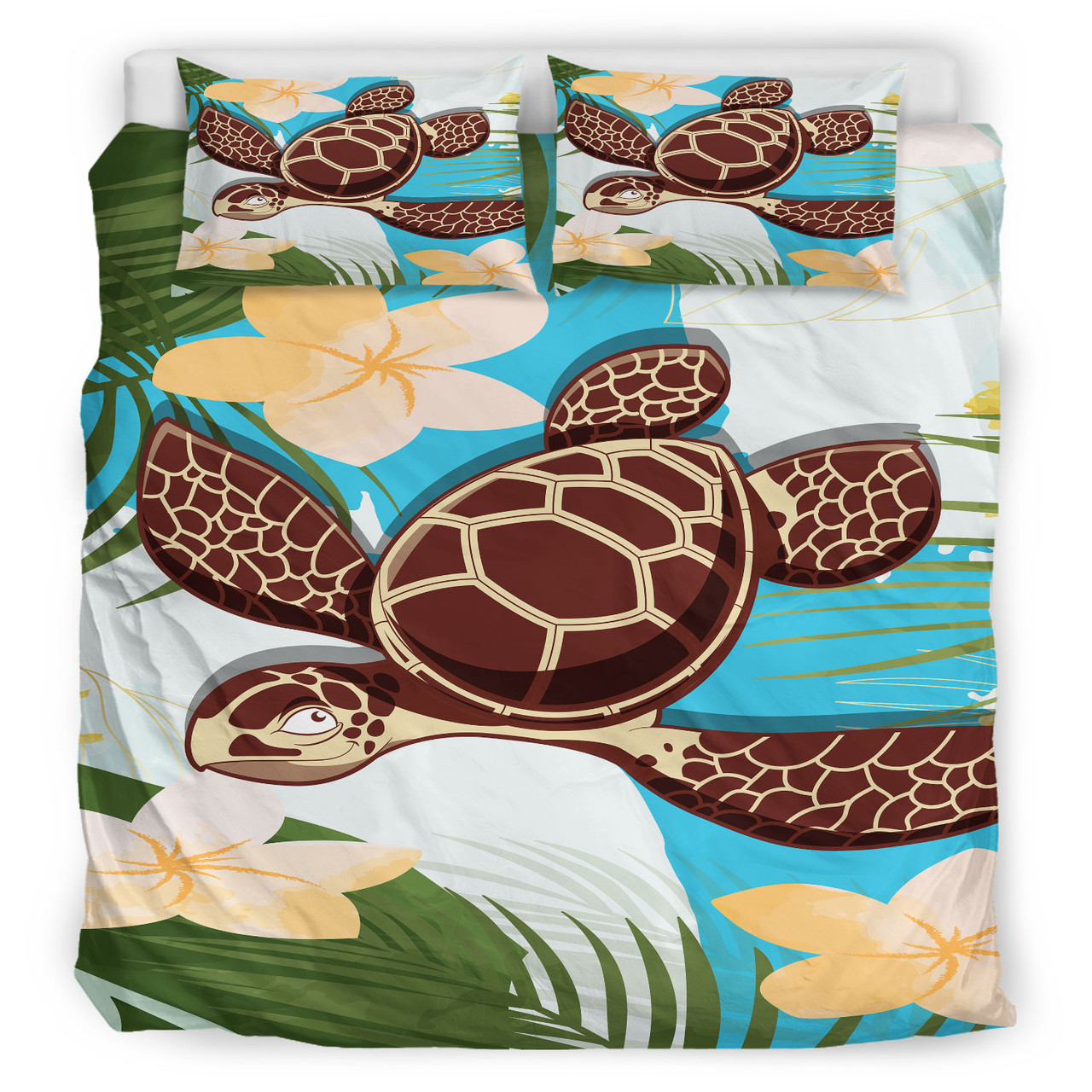 Polynesian Bedding Set - Tropical Flowers With Turtle Bedding Set