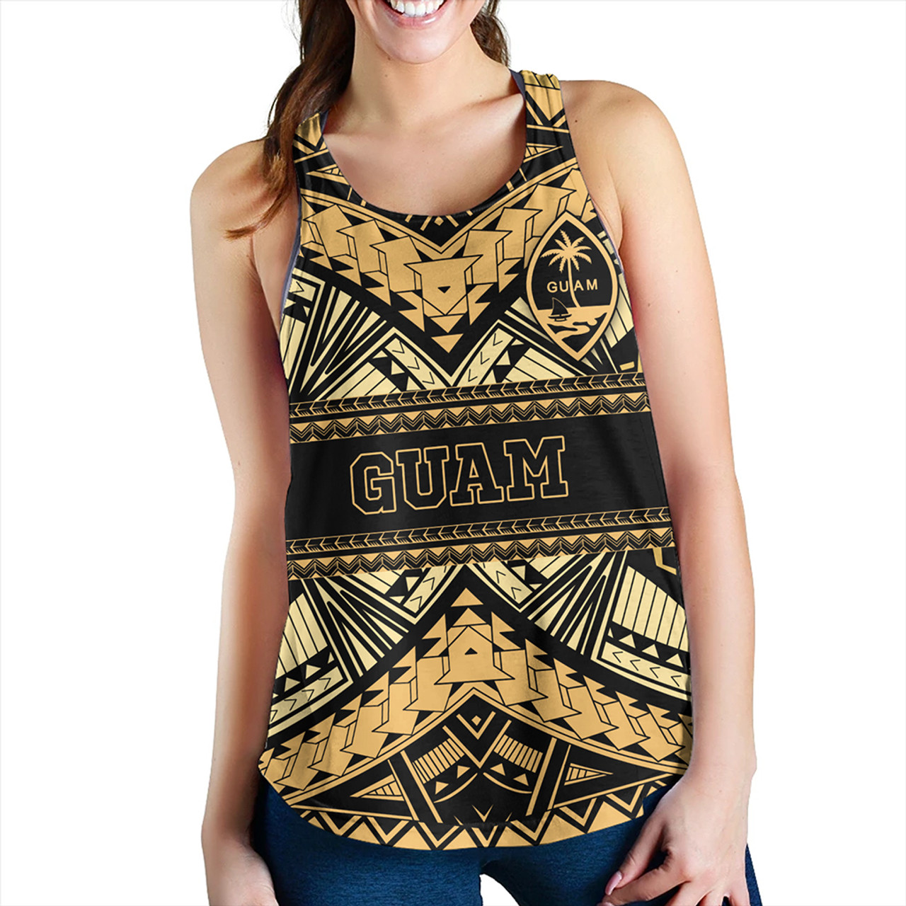 Guam Women Tank Custom Micronesian Gold Luxury Style