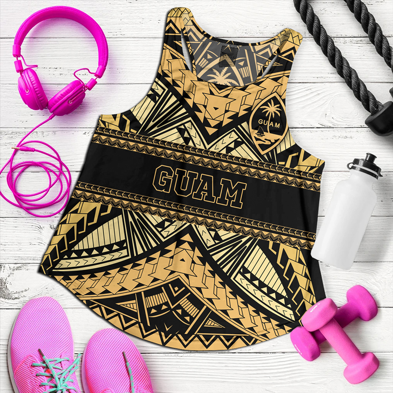 Guam Women Tank Custom Micronesian Gold Luxury Style