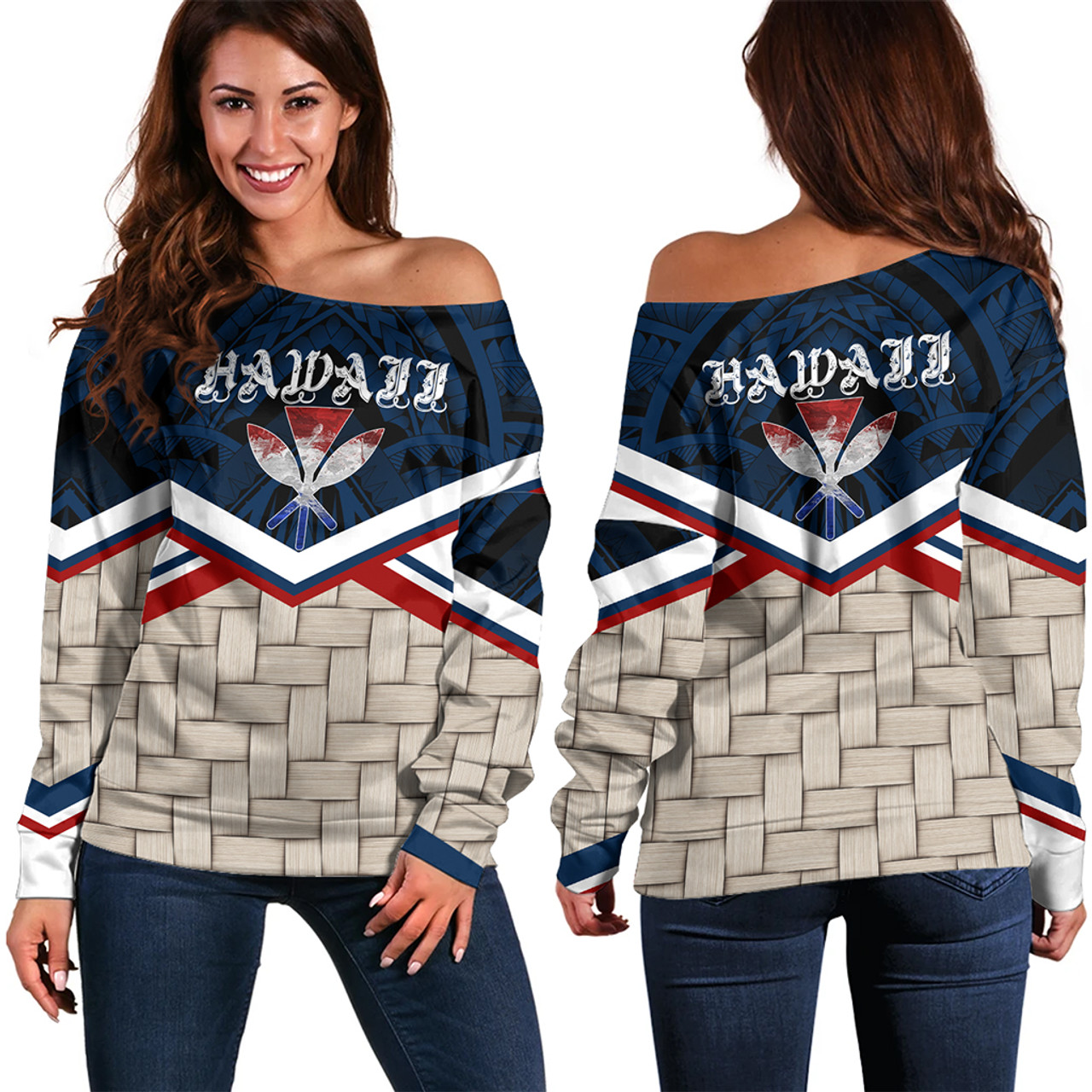 Hawaii Off Shoulder Sweatshirt Tribal Style Kanaka