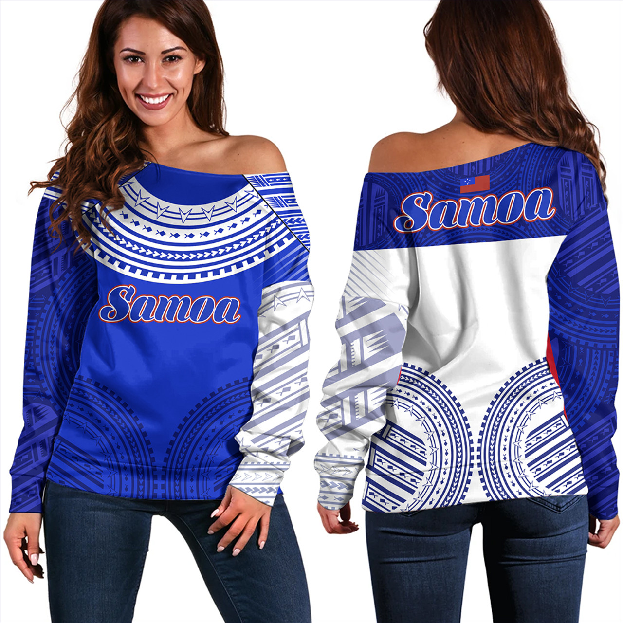 Samoa Off Shoulder Sweatshirt Polynesian Tribal Style Sport