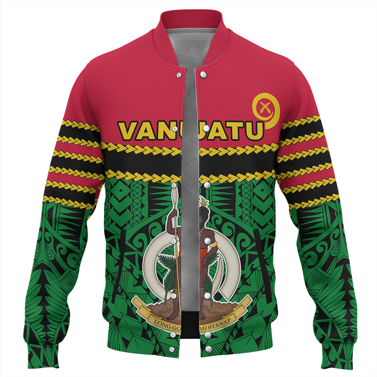 Vanuatu Baseball Jacket Melanesian Tribal Pattern