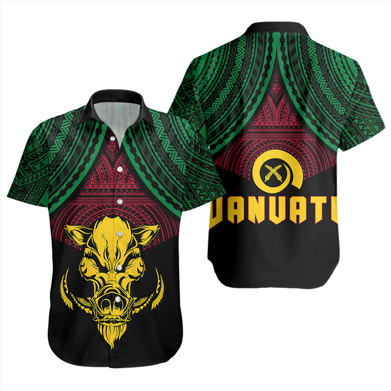 Vanuatu Short Sleeve Shirt Coat Of Arms Tribal