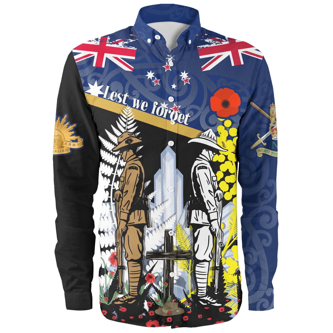 New Zealand Long Sleeve Shirt Custom Australian and New Zealand Army Corps Anzac Day