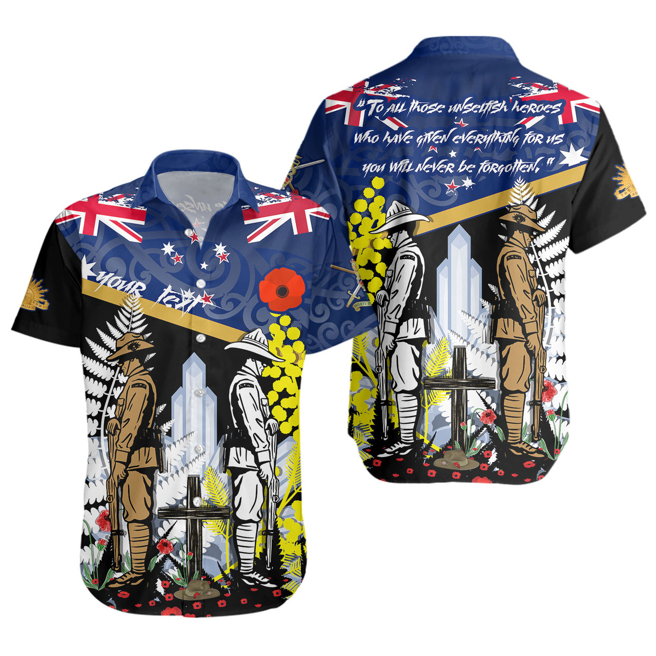 New Zealand Short Sleeve Shirt Custom Australian and New Zealand Army Corps Anzac Day