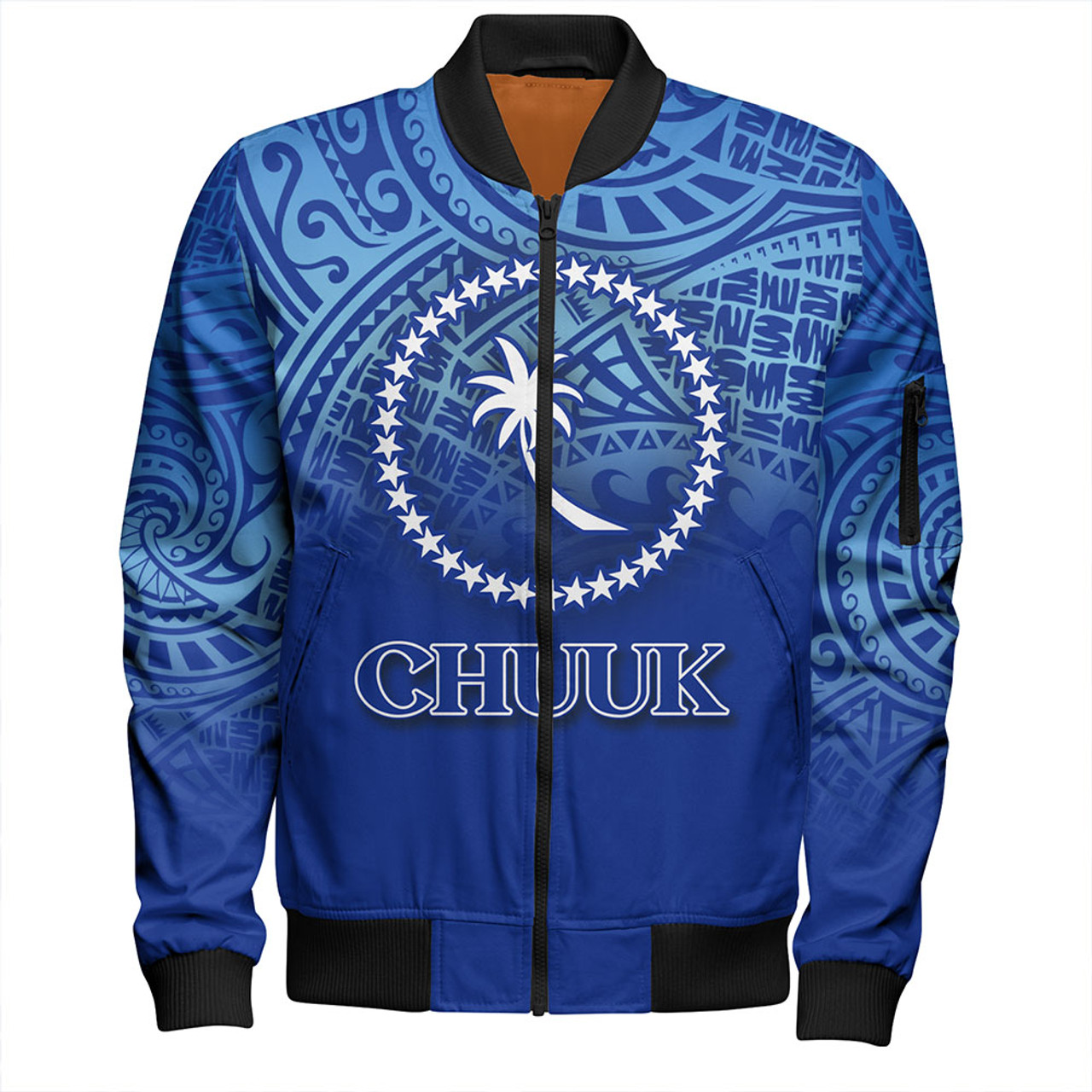 Chuuk State Bomber Jacket Flag Color With Traditional Patterns