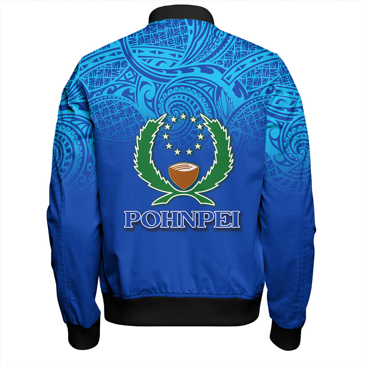Pohnpei State Bomber Jacket Flag Color With Traditional Patterns