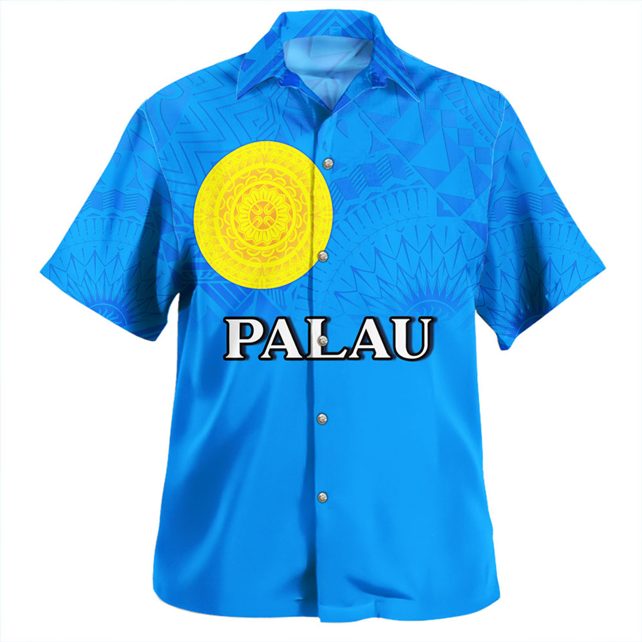 Palau Hawaiian Shirt Flag Color With Traditional Patterns