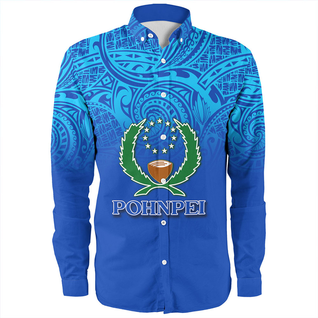 Pohnpei State Long Sleeve Shirt Flag Color With Traditional Patterns