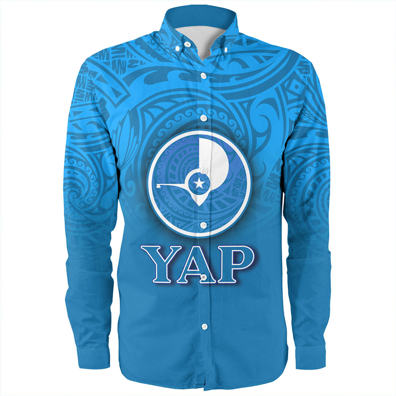 Yap State Long Sleeve Shirt Flag Color With Traditional Patterns