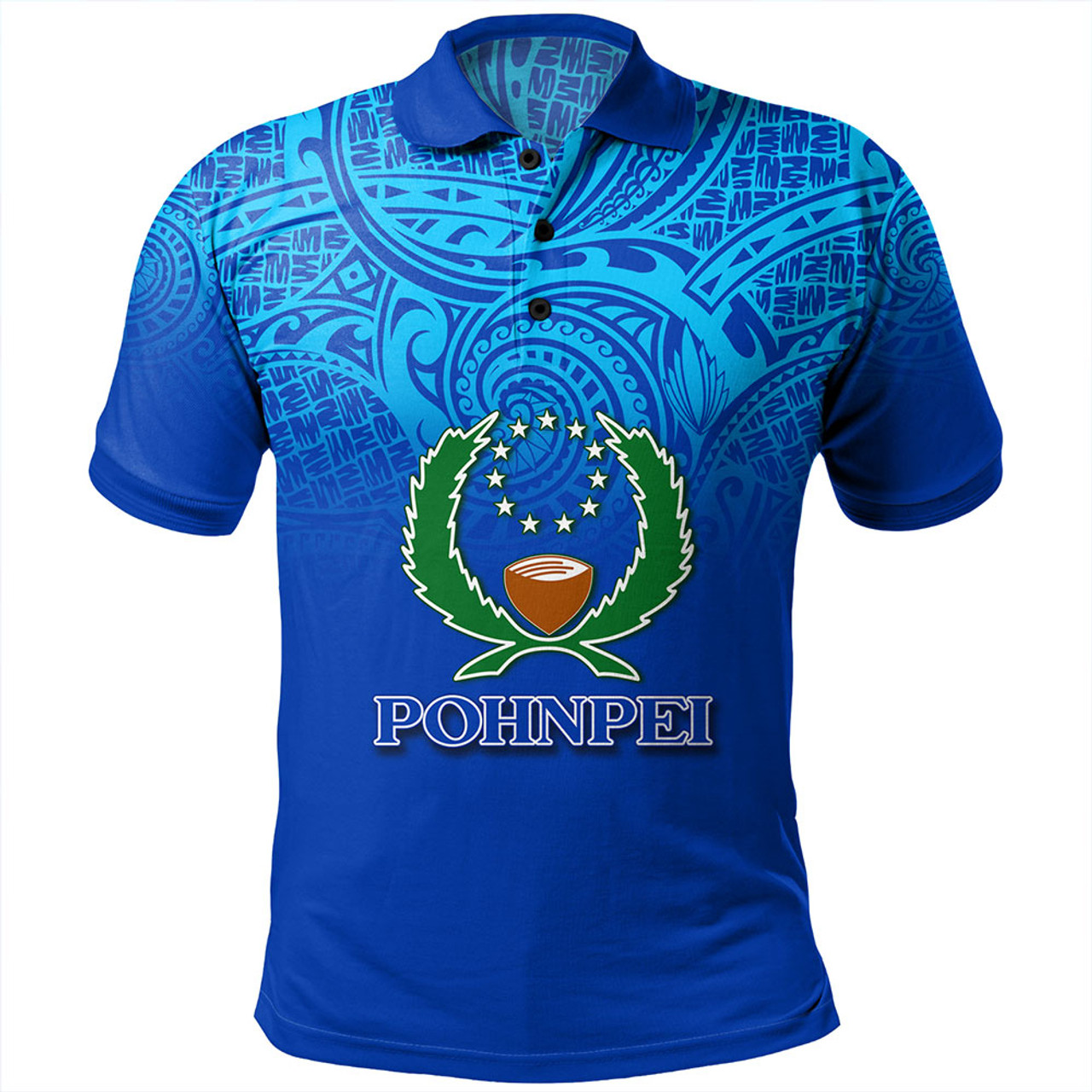 Pohnpei State Polo Shirt Flag Color With Traditional Patterns