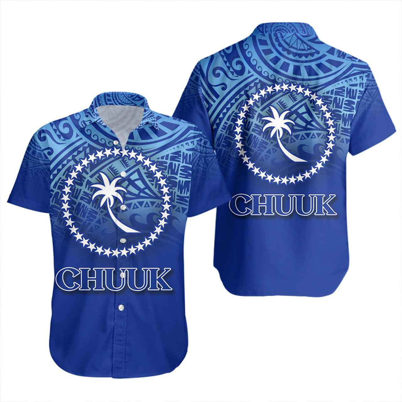 Chuuk State Short Sleeve Shirt Flag Color With Traditional Patterns