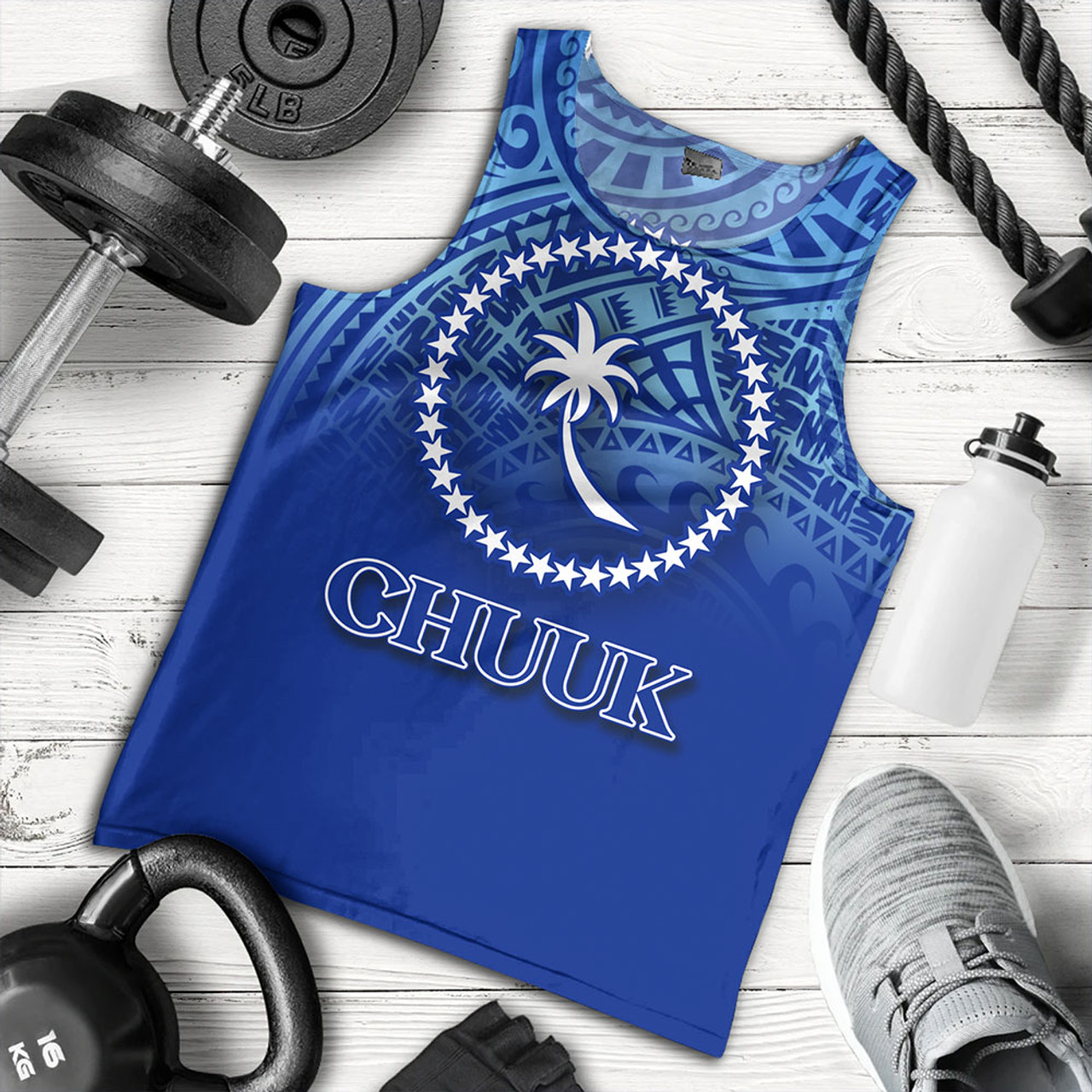 Chuuk State Tank Top Flag Color With Traditional Patterns