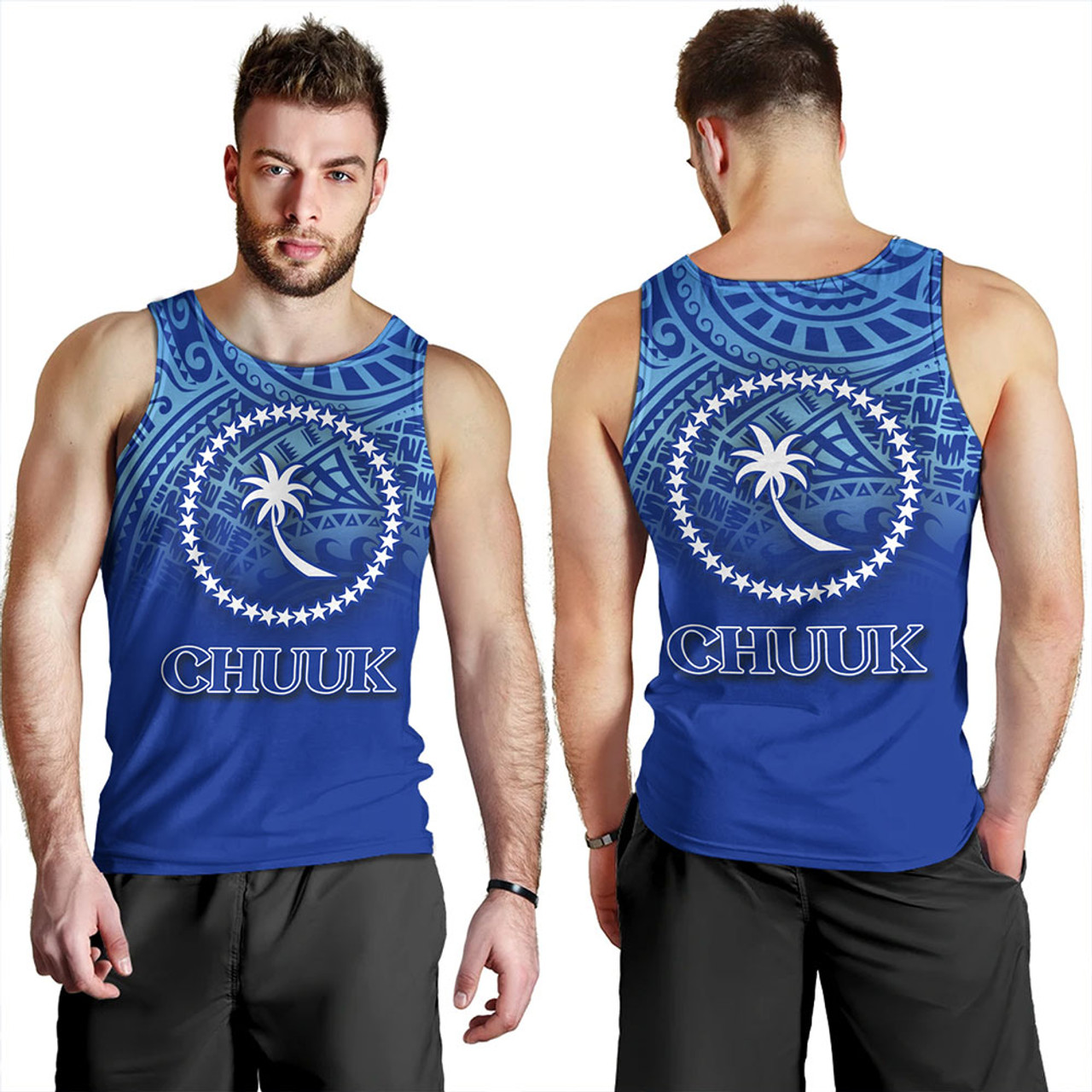 Chuuk State Tank Top Flag Color With Traditional Patterns