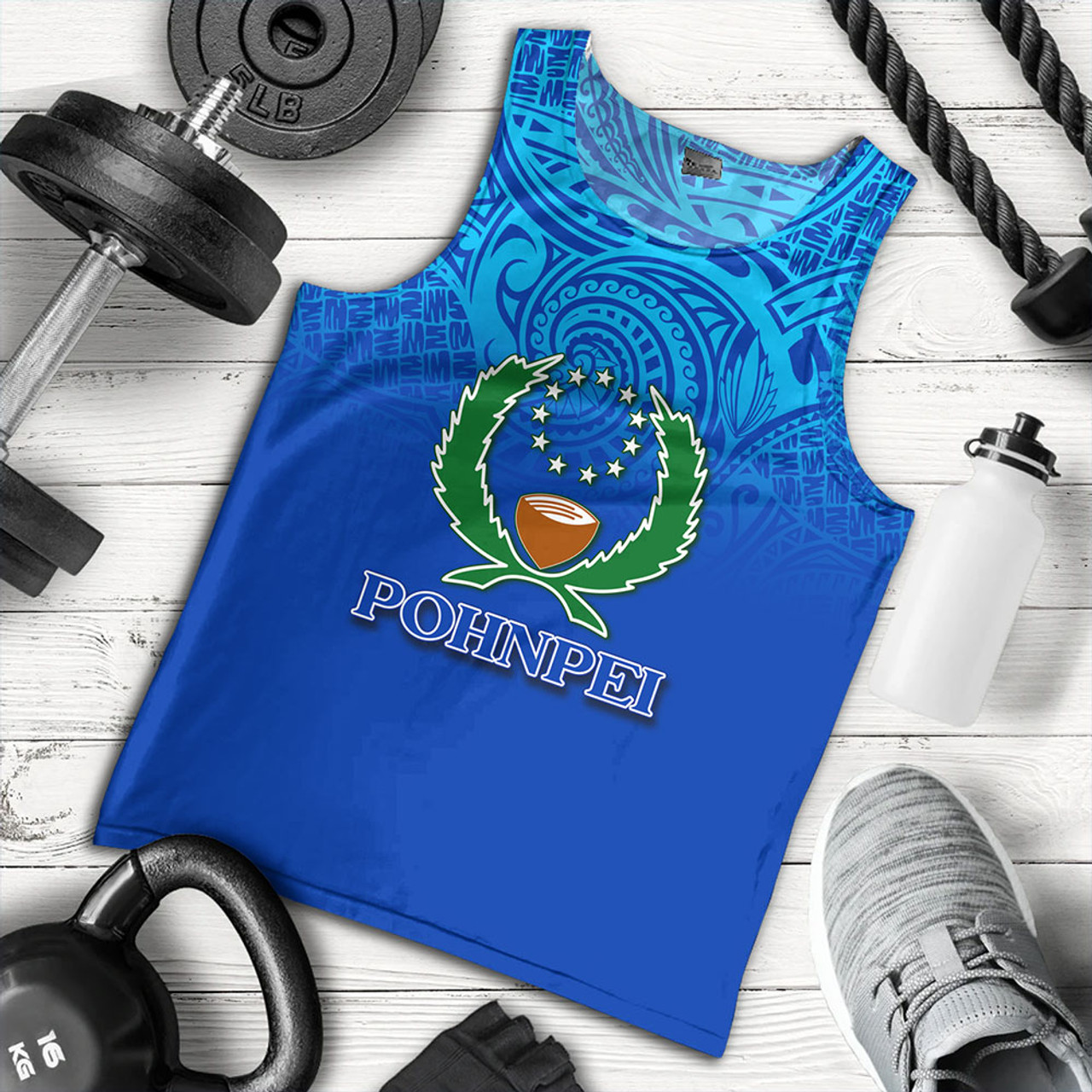 Pohnpei State Tank Top Flag Color With Traditional Patterns