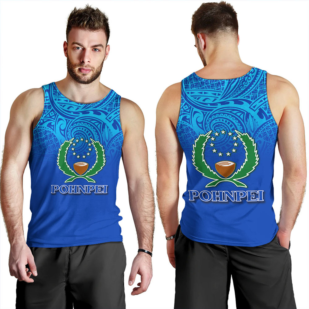 Pohnpei State Tank Top Flag Color With Traditional Patterns