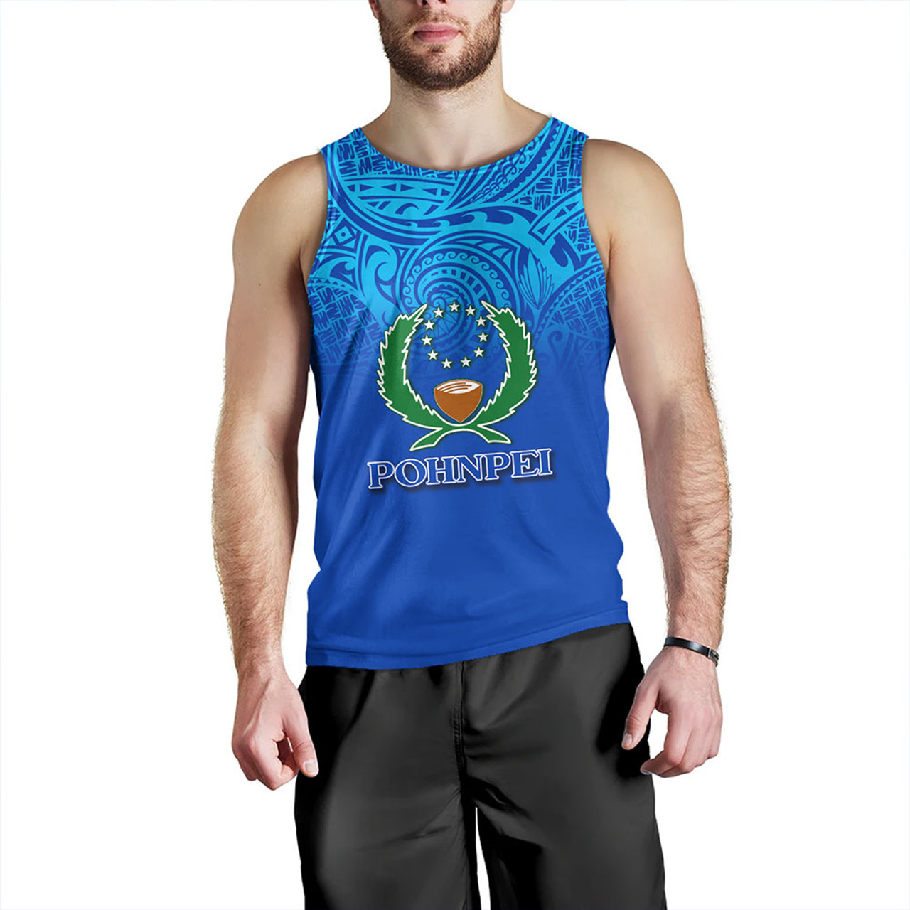 Pohnpei State Tank Top Flag Color With Traditional Patterns