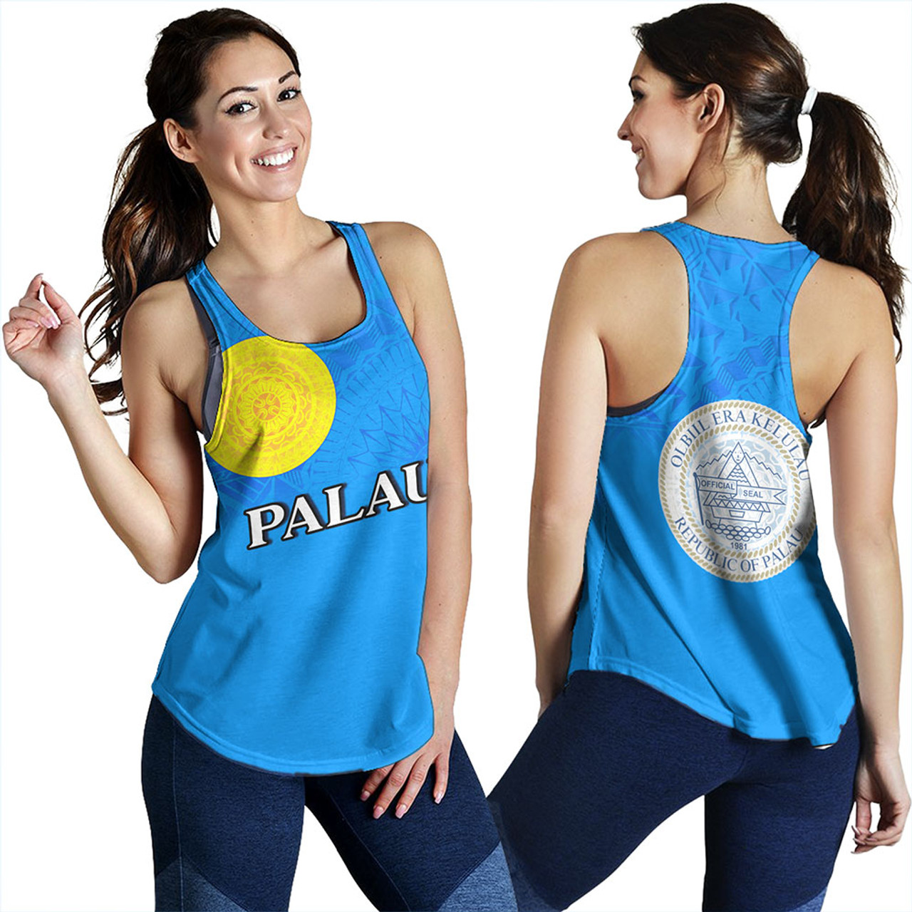 Palau Women Tank Flag Color With Traditional Patterns