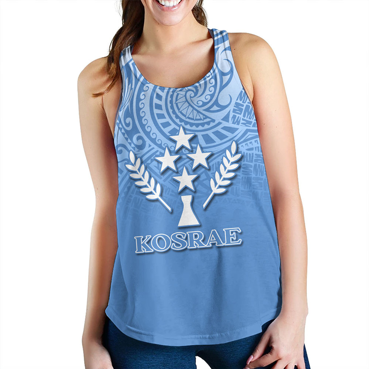 Kosrae Women Tank Flag Color With Traditional Patterns