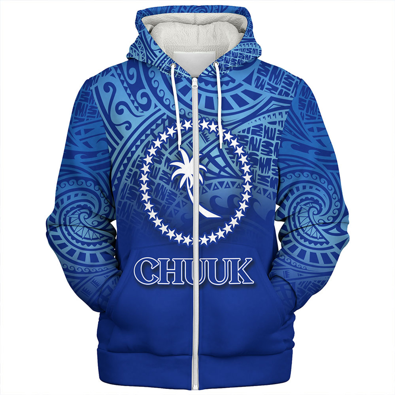 Chuuk State Sherpa Hoodie Flag Color With Traditional Patterns