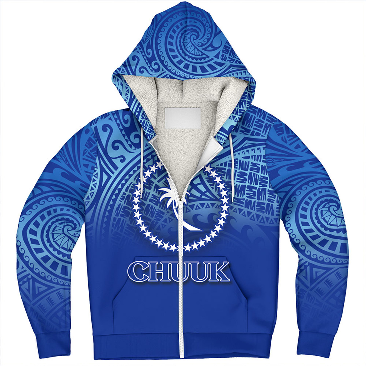 Chuuk State Sherpa Hoodie Flag Color With Traditional Patterns