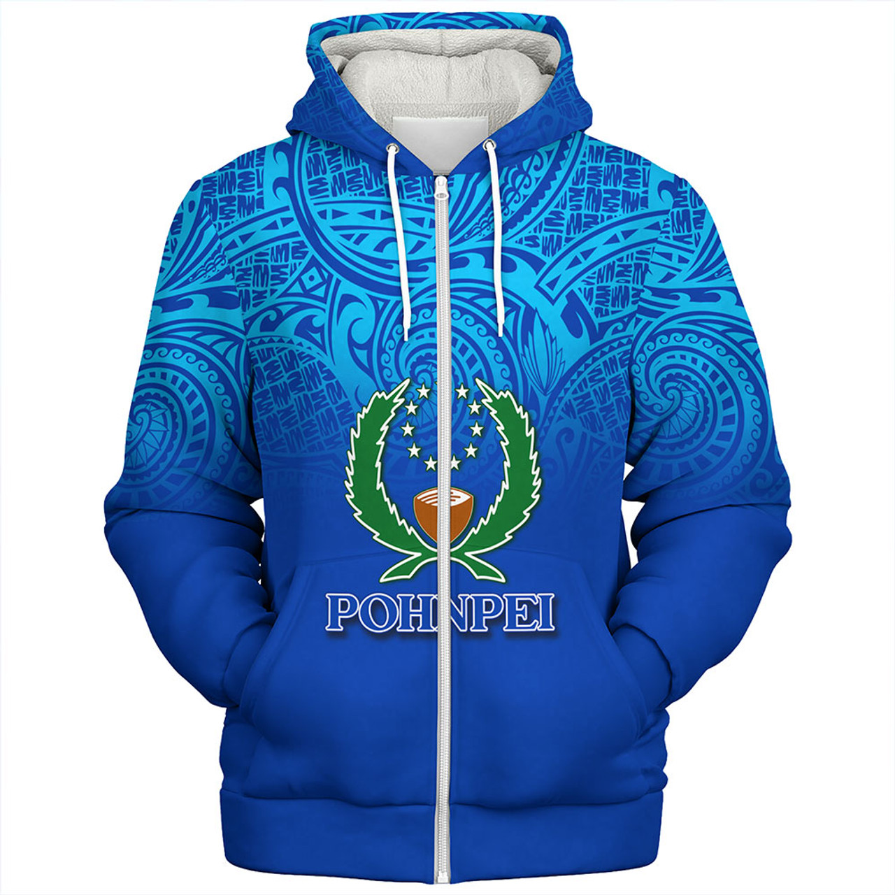 Pohnpei State Sherpa Hoodie Flag Color With Traditional Patterns