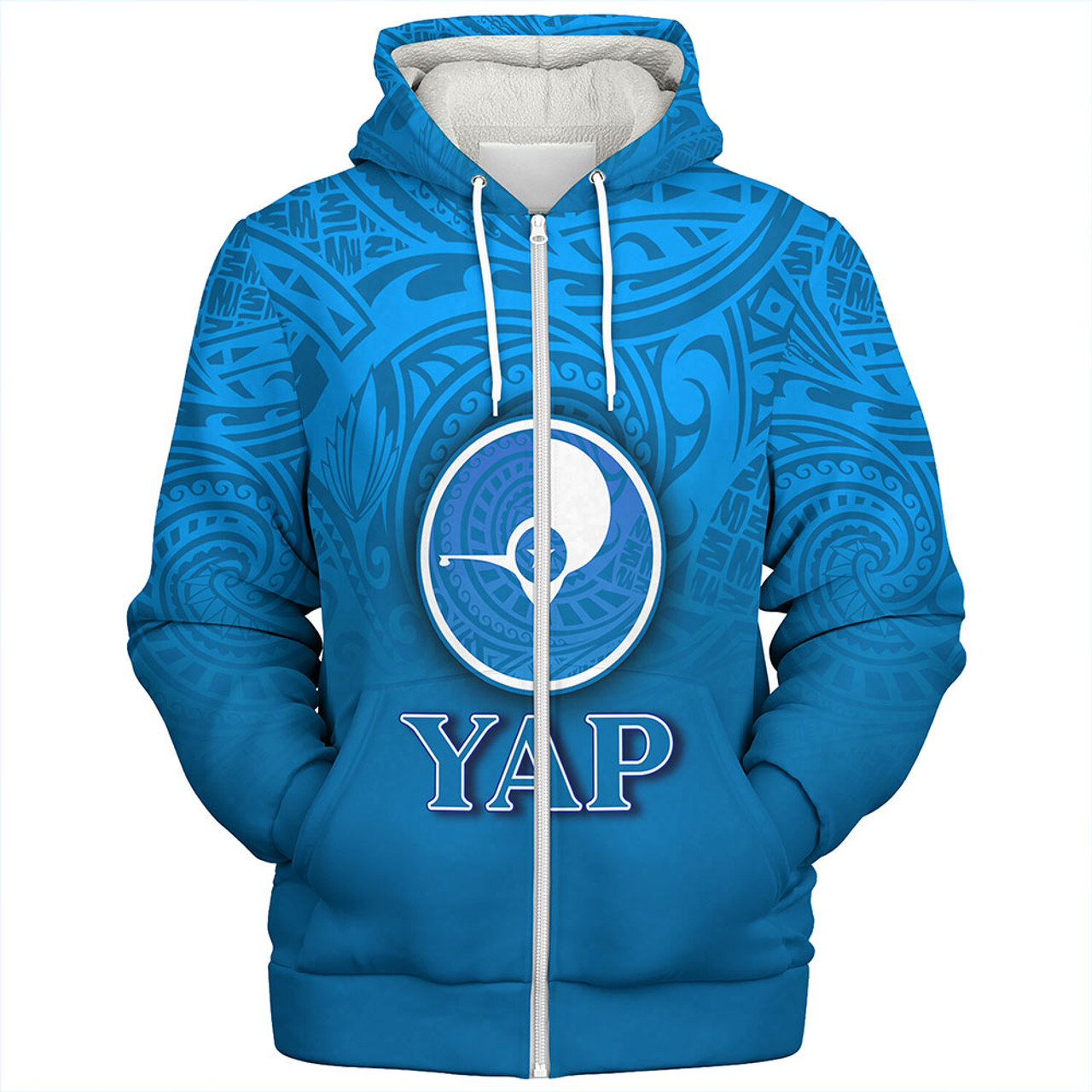 Yap State Sherpa Hoodie Flag Color With Traditional Patterns