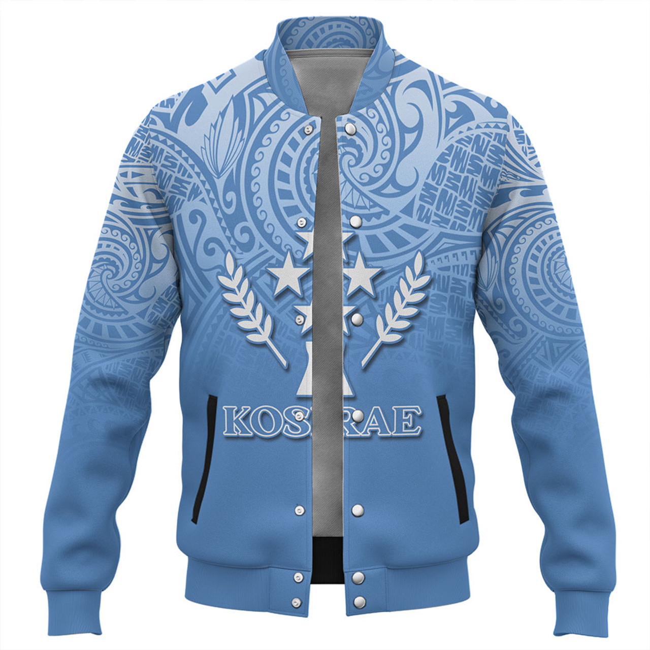 Kosrae Baseball Jacket Flag Color With Traditional Patterns