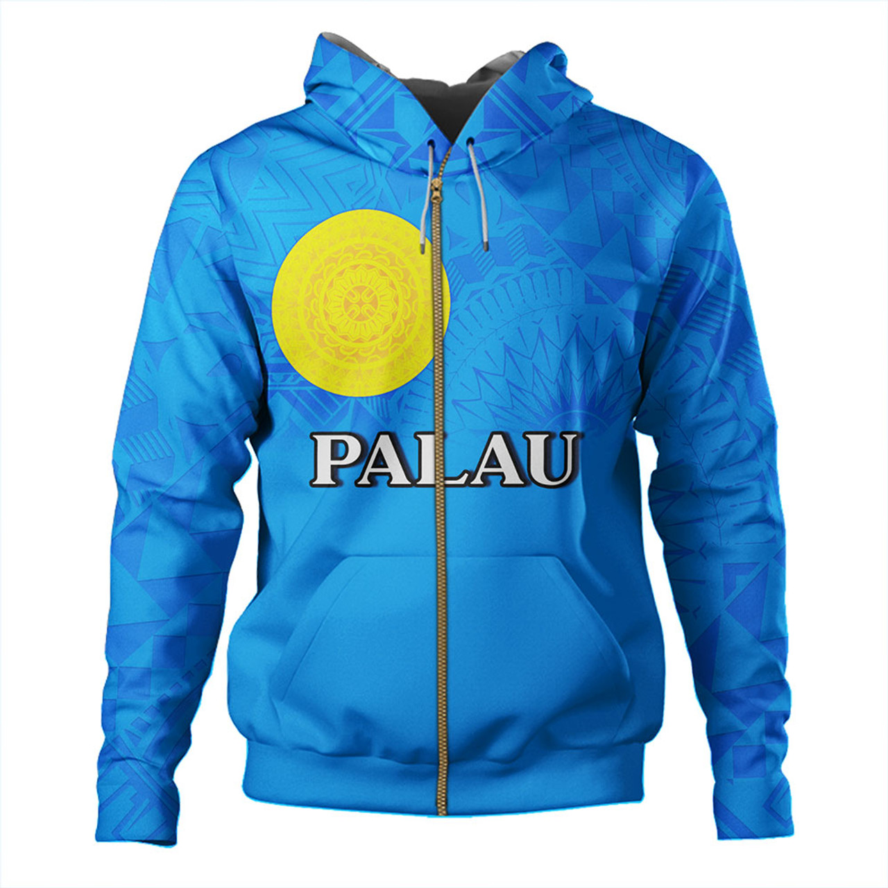 Palau Hoodie Flag Color With Traditional Patterns