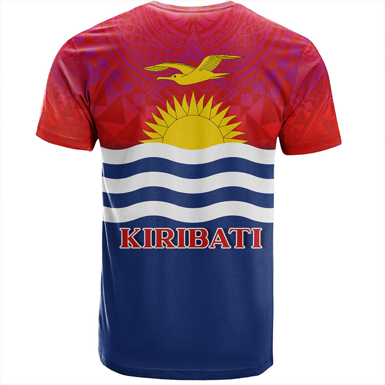 Kiribati T-Shirt Flag Color With Traditional Patterns