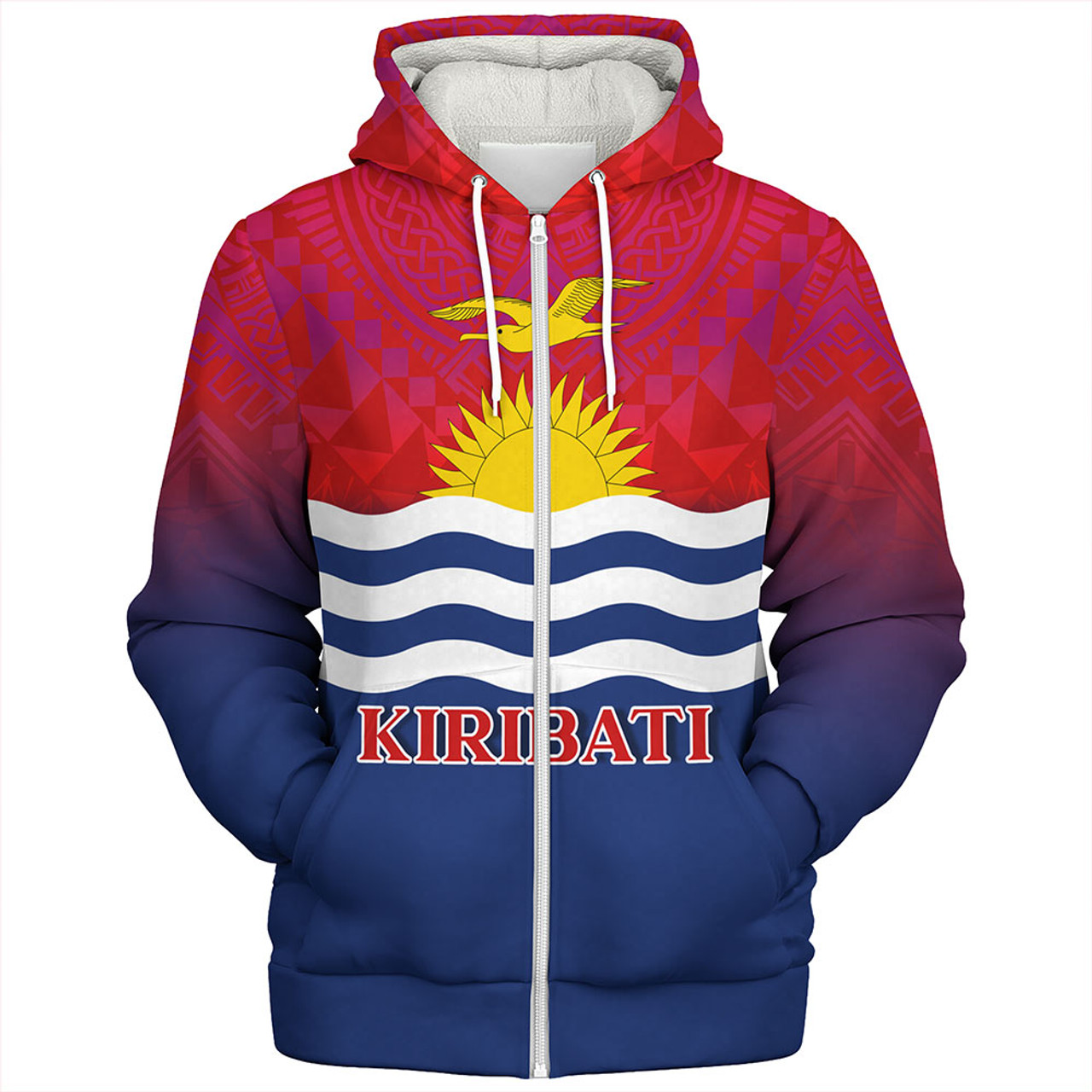 Kiribati Sherpa Hoodie Flag Color With Traditional Patterns