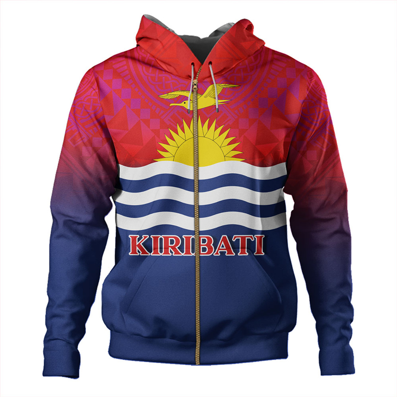 Kiribati Hoodie Flag Color With Traditional Patterns