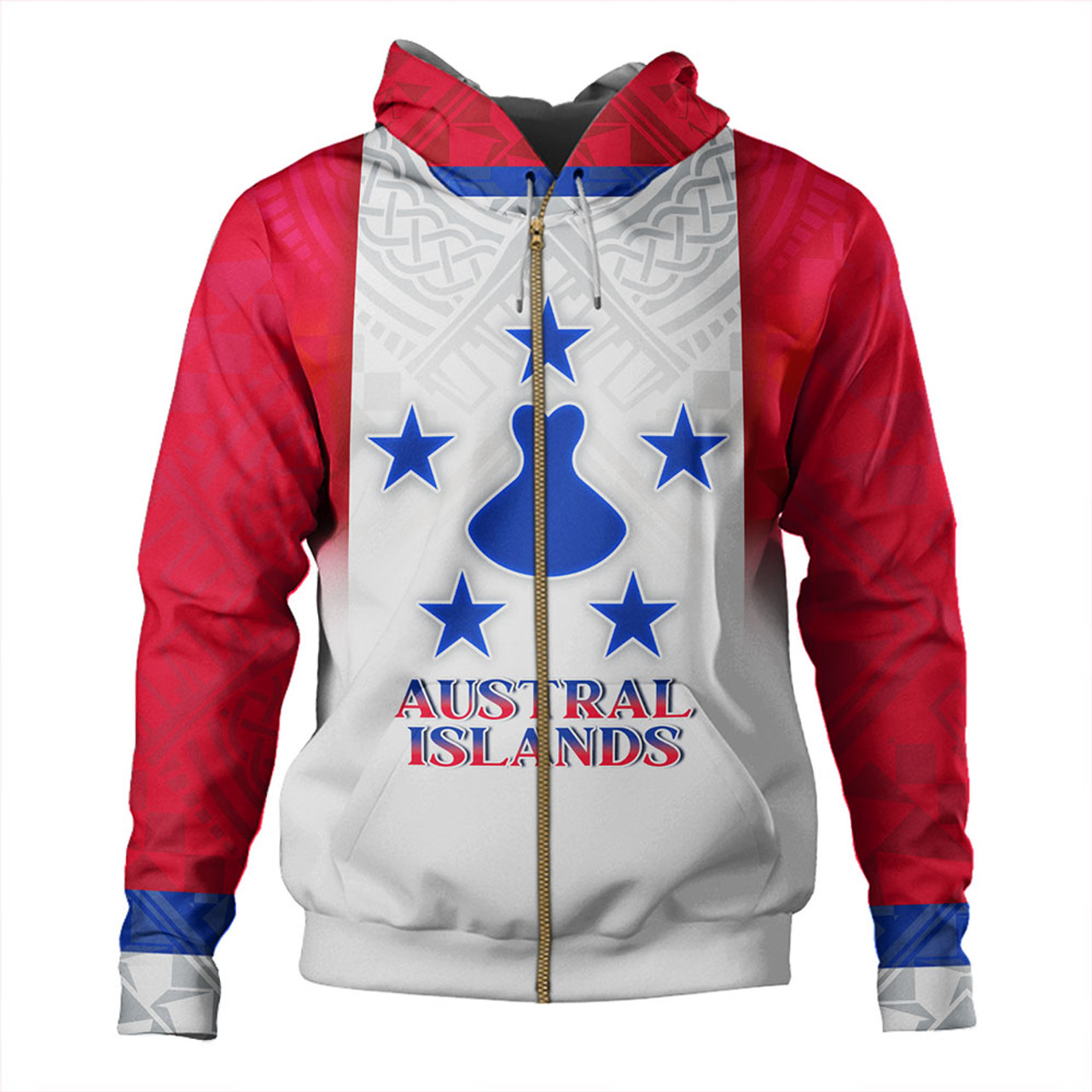 Austral Islands Hoodie Flag Color With Traditional Patterns