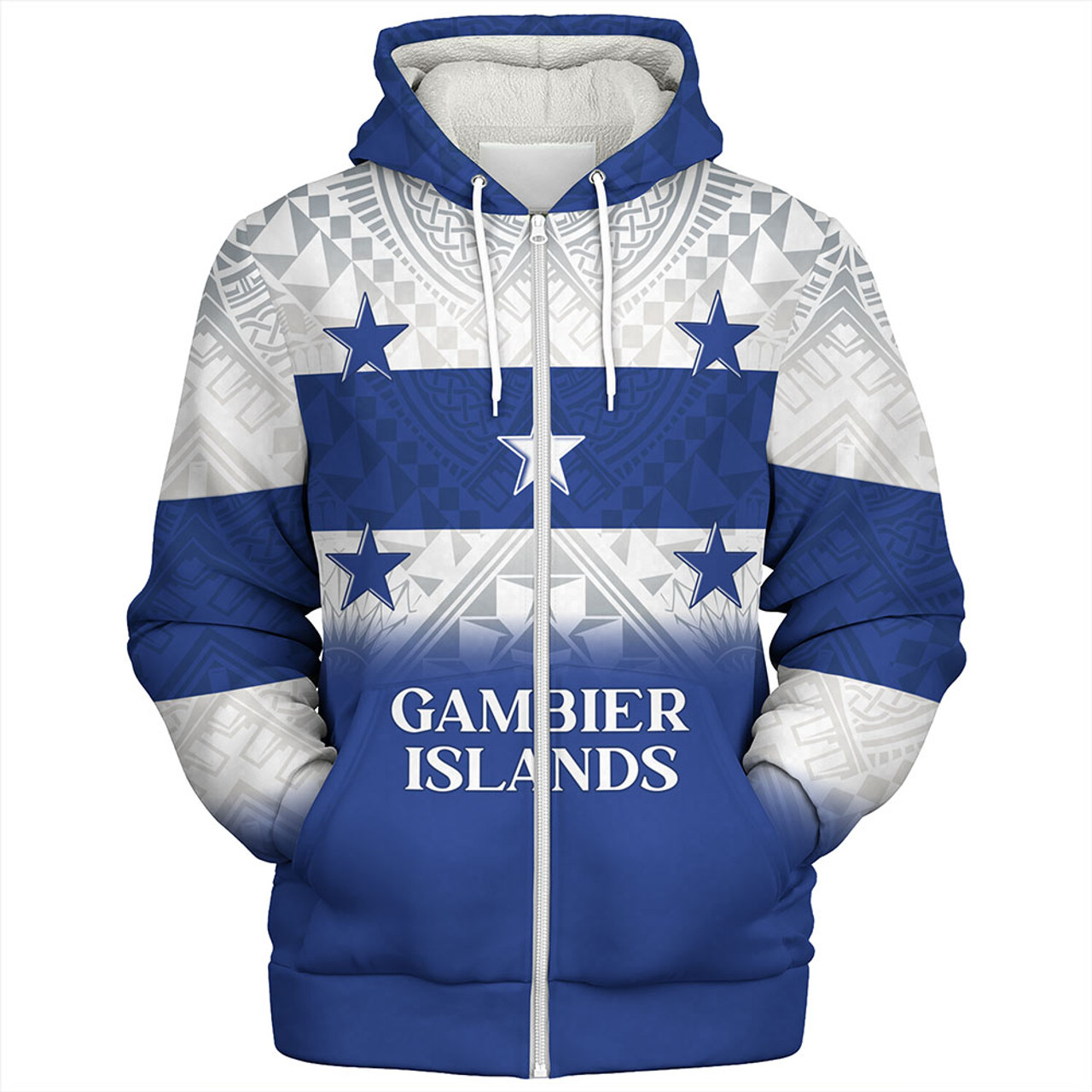 Gambier Islands Sherpa Hoodie Flag Color With Traditional Patterns