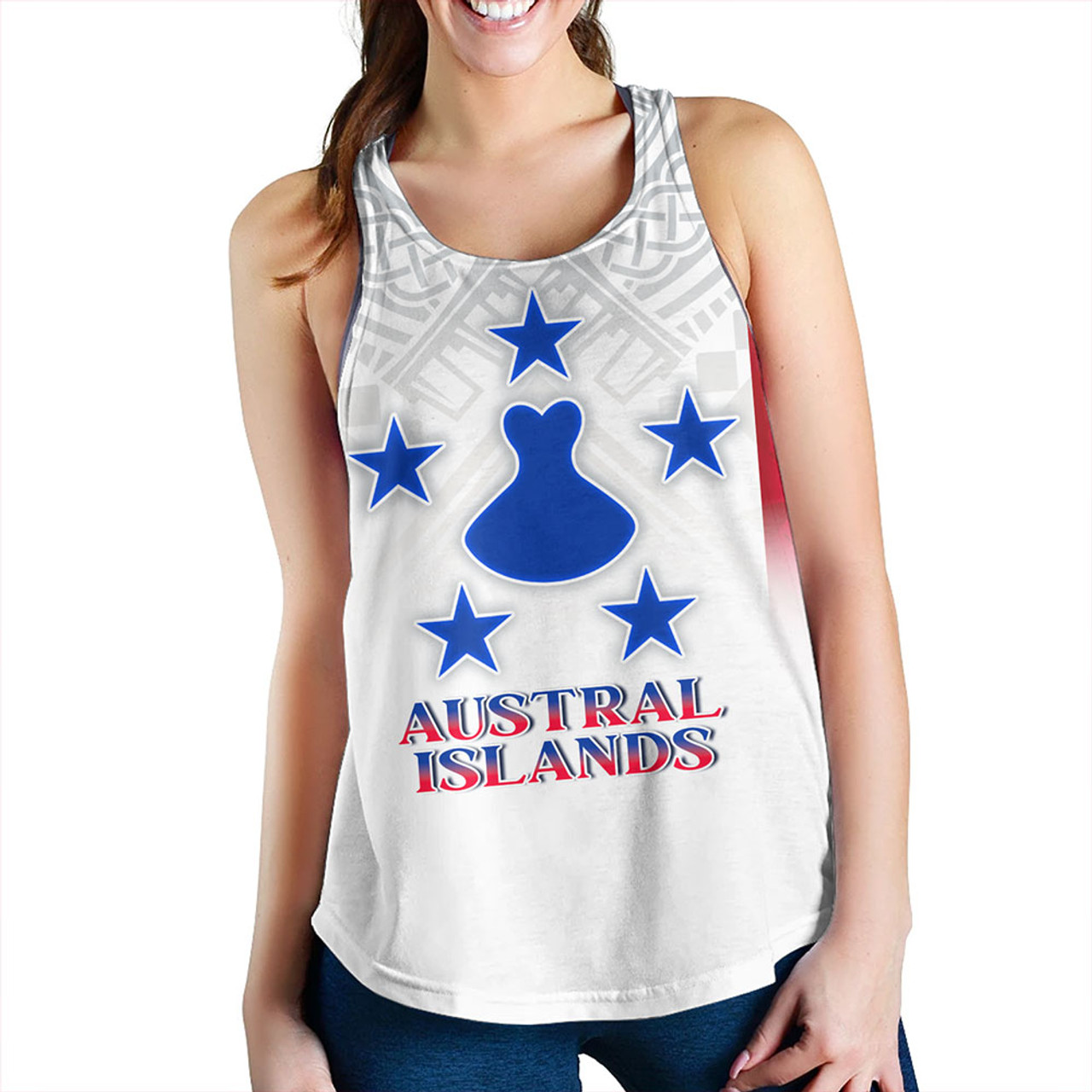 Austral Islands Women Tank Flag Color With Traditional Patterns