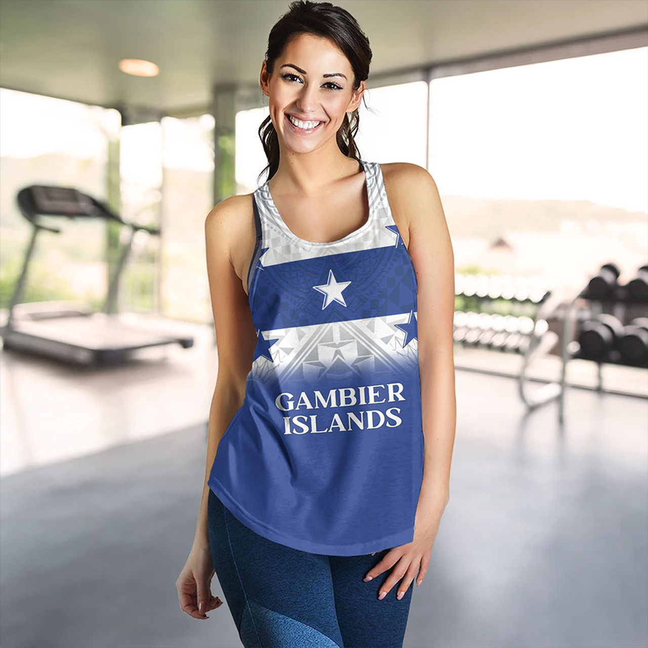 Gambier Islands Women Tank Flag Color With Traditional Patterns