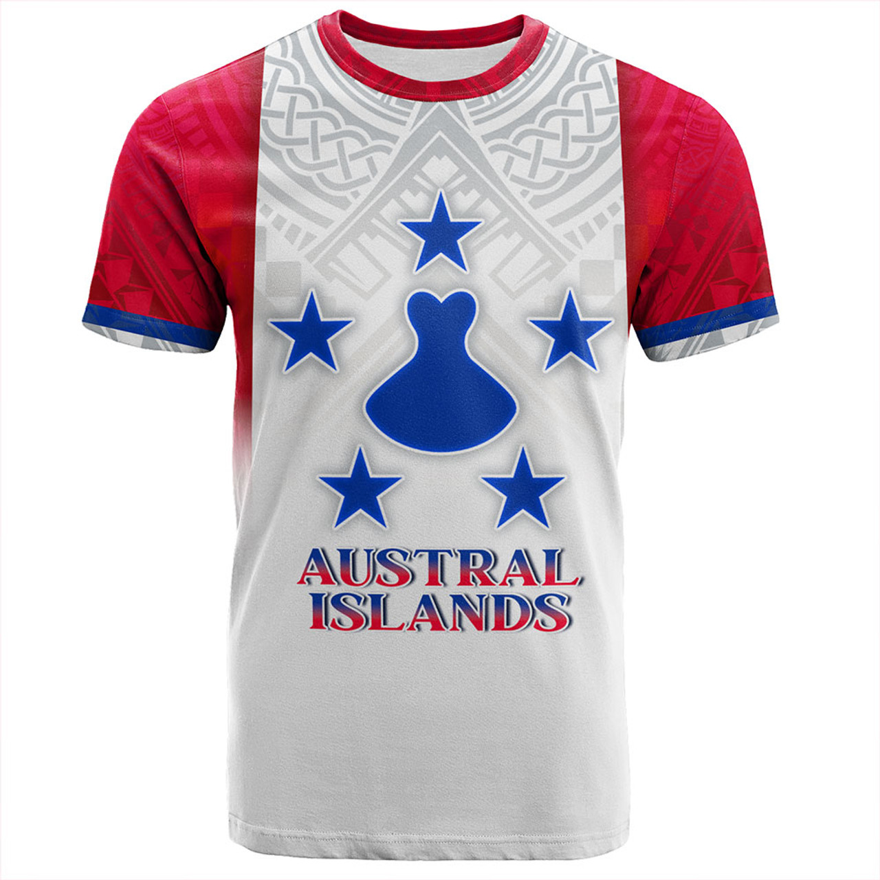 Austral Islands T-Shirt Flag Color With Traditional Patterns