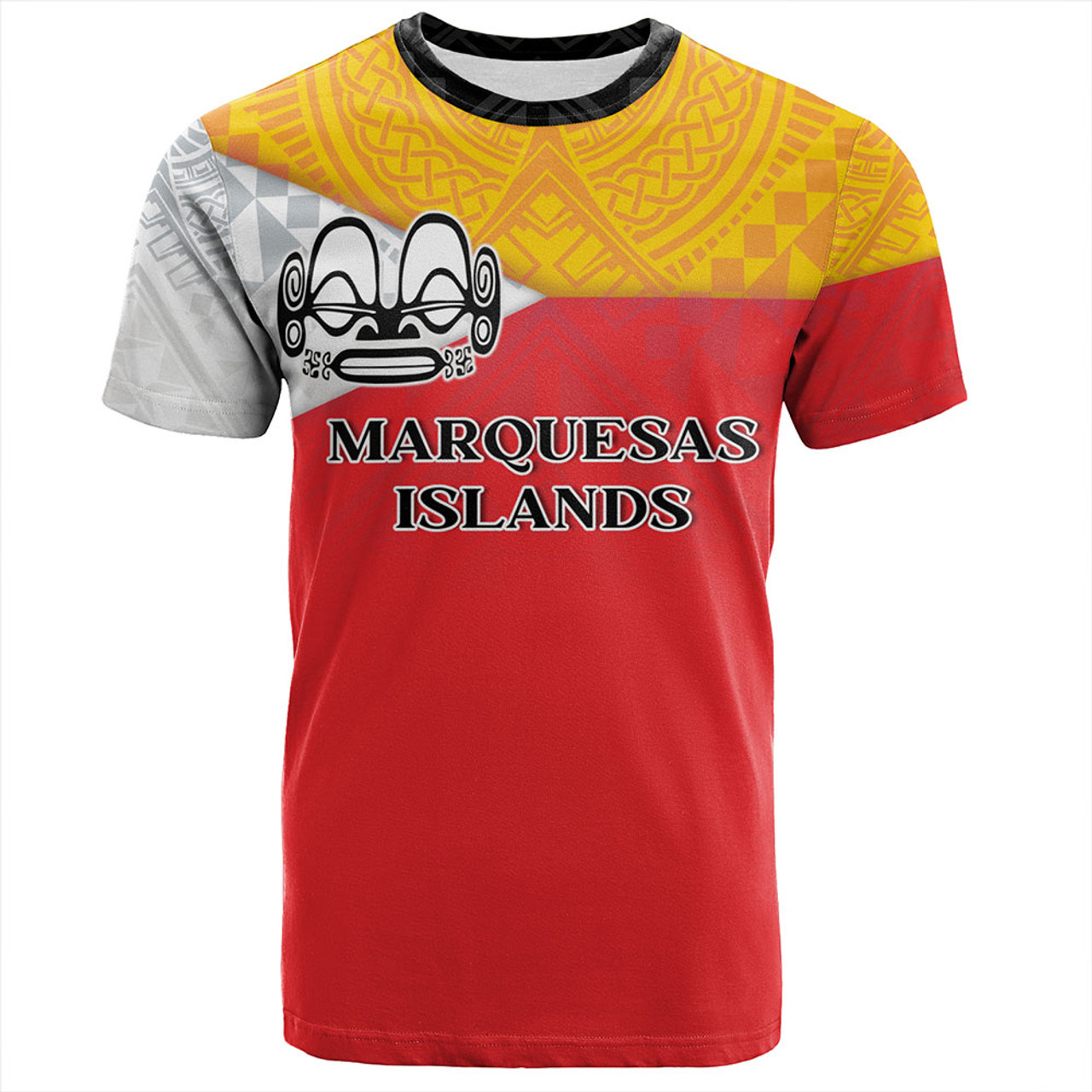 Marquesas Islands T-Shirt Flag Color With Traditional Patterns