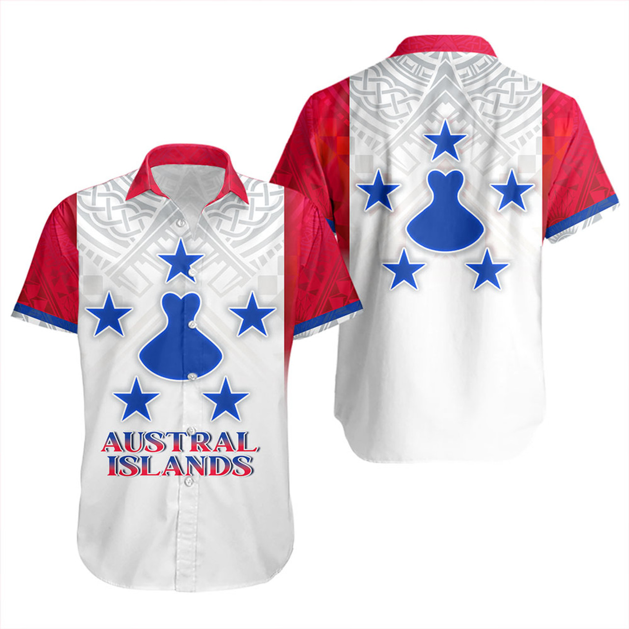 Austral Islands Short Sleeve Shirt Flag Color With Traditional Patterns