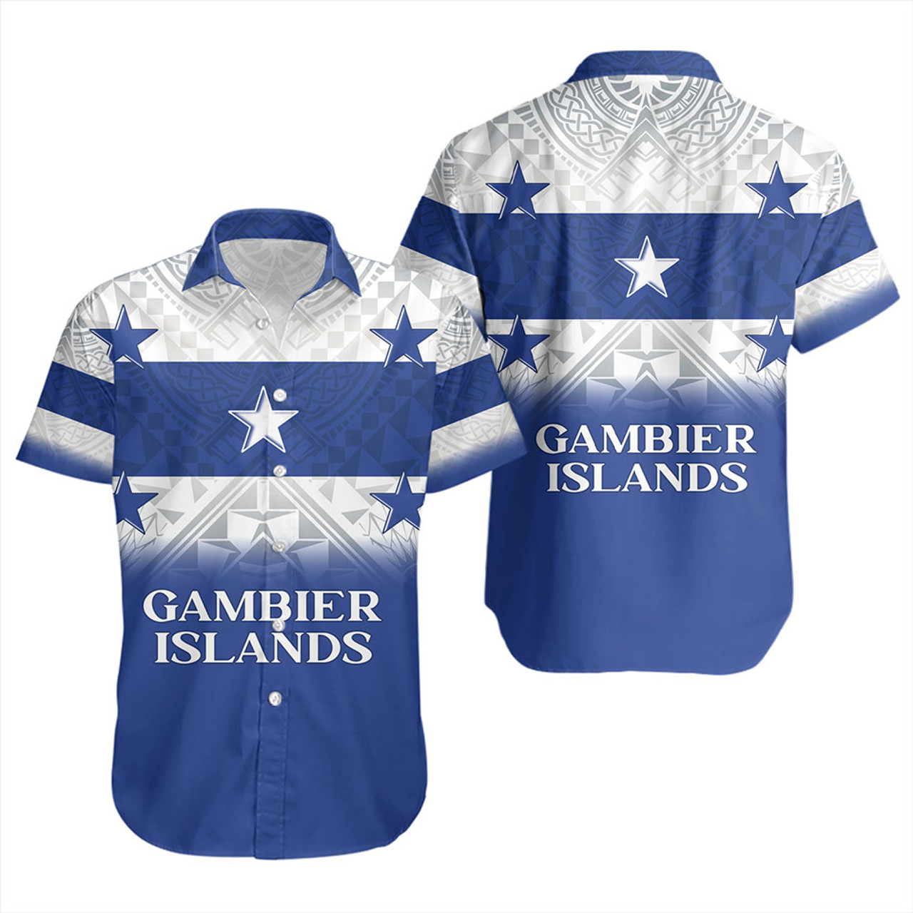 Gambier Islands Short Sleeve Shirt Flag Color With Traditional Patterns