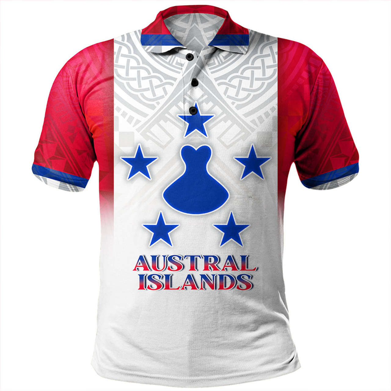 Austral Islands Polo Shirt Flag Color With Traditional Patterns