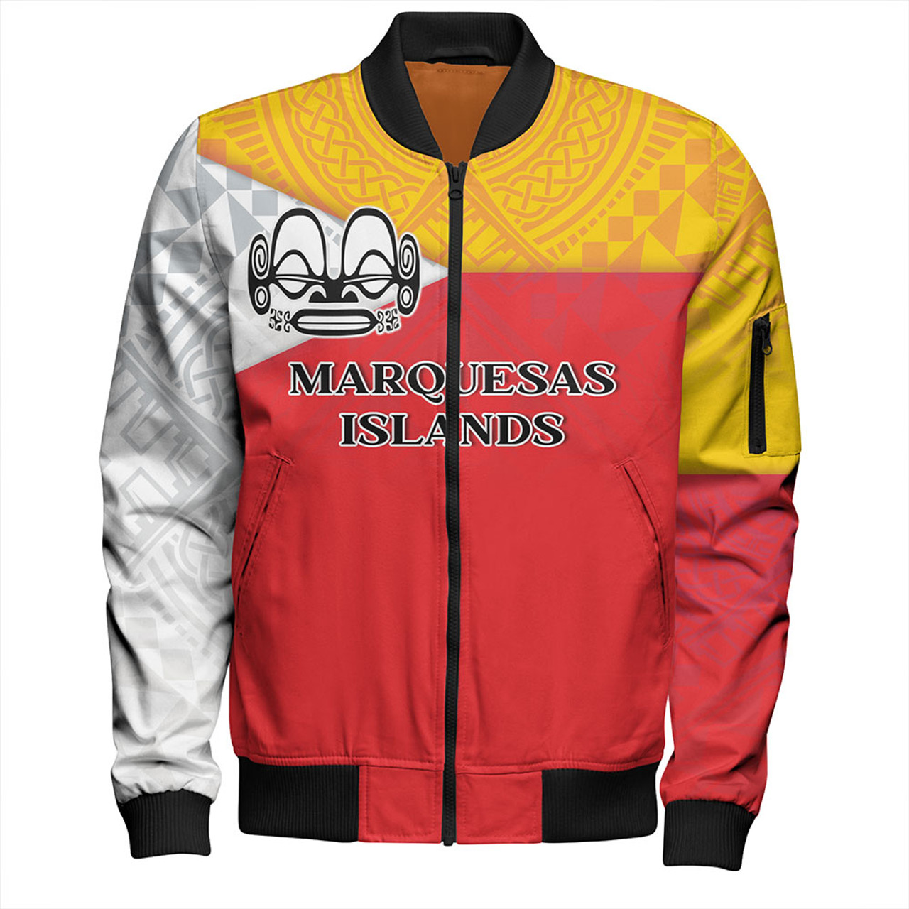 Marquesas Islands Bomber Jacket Flag Color With Traditional Patterns