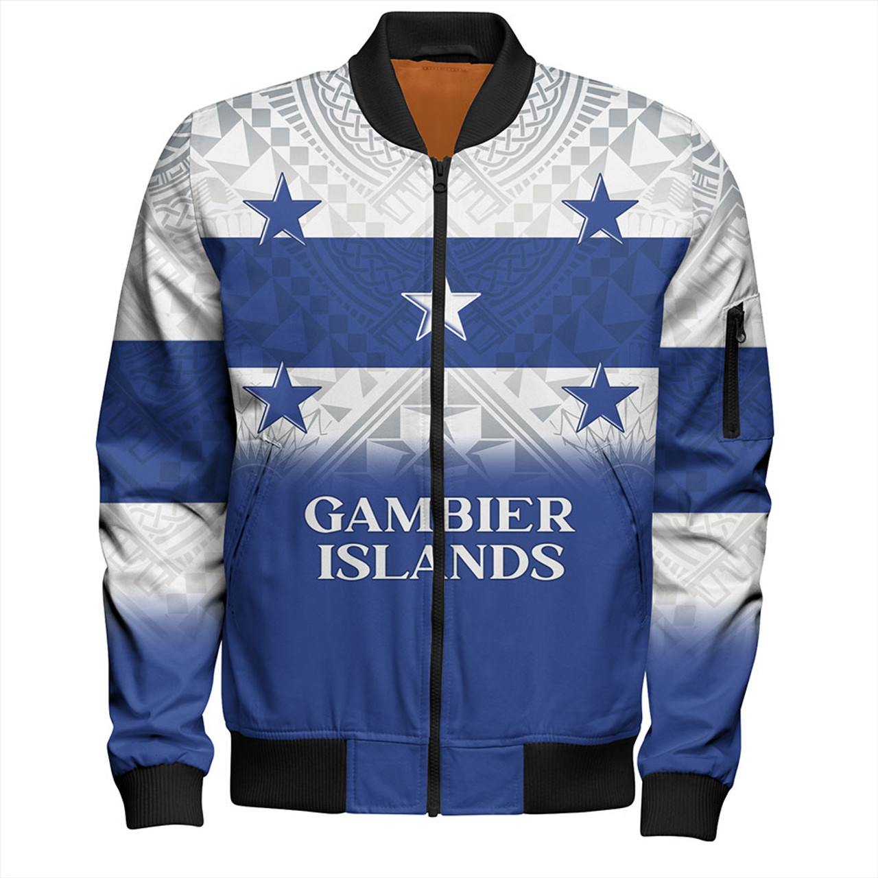 Gambier Islands Bomber Jacket Flag Color With Traditional Patterns