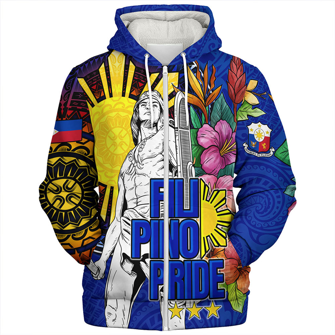 Philippines Filipinos Sherpa Hoodie Lapu-lapu Hero With Philippines Flowers Style